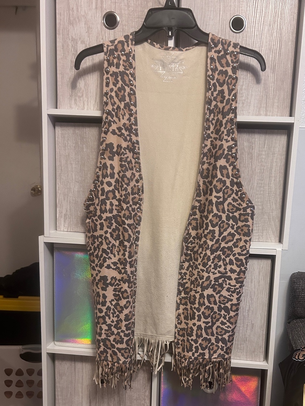 Crazy Train Leopard Print Fringe Vest - Beige & Black